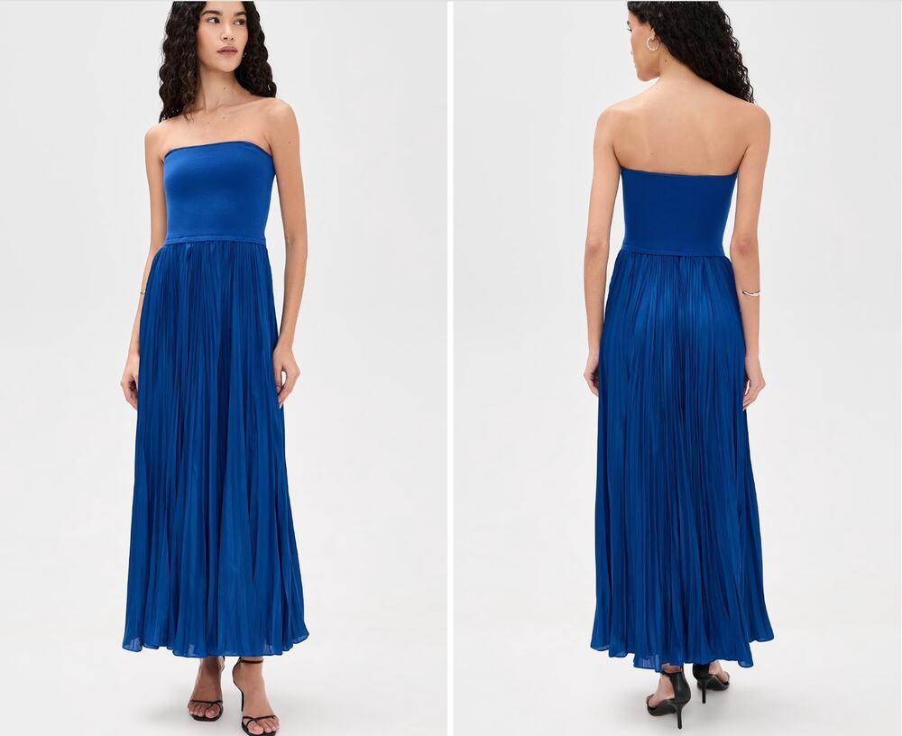 La Ligne Estelle Cobalt Blue Convertible Strapless Pleated Maxi Dress Pockets S